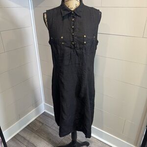 Effect Linen Sleeveless Black Button-Up Dress - Italian Size 46 - US Size 10